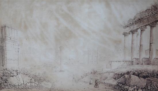Francois (Franz) Keisermann (1765-1833) Study of ruins, Rome 1794 and Figures in a wooded landscape 22.5 x 36in. and 25 x 38.5in.